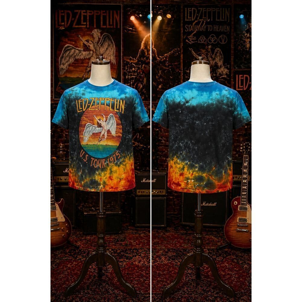 Led Zeppelin 1975 US Tour Tie Dye Tee Small Rock Band Shirt